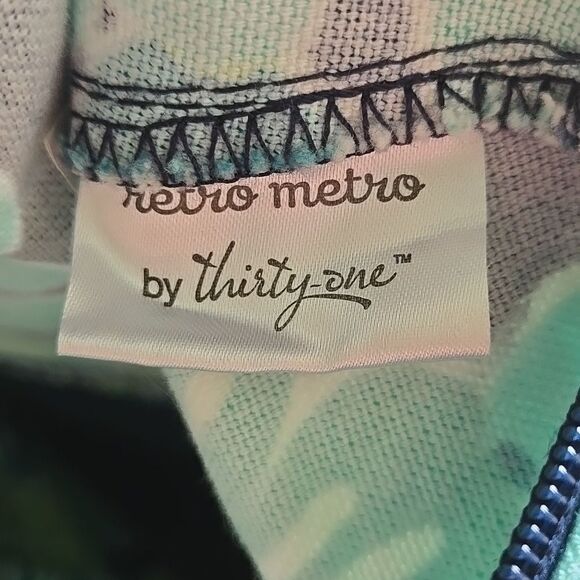 Thirty One 31 Retro Metro Tote Floral Flower Navy Teal Shoulder Purse Bag Womens - Picture 2 of 16